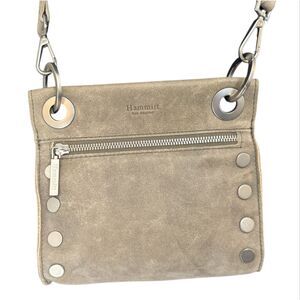 Hammitt Tony Small Pewter Leather Crossbody Brushed Silver Hardware